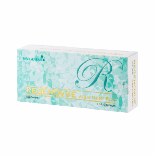 Regenovue Aqua Shine Plus 3ml*3 Regenovue non-cross-linked HA multi-site skin booster on white background