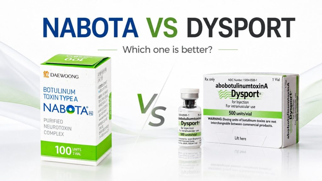 Nabota and Dysport botulinum toxin products compared side by side for units, results, duration and cost